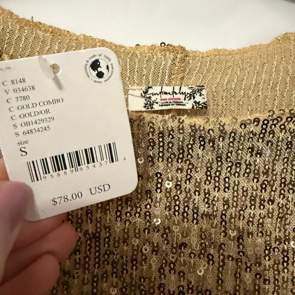 FREE PEOPLE Intimately Gold Rush Long Sleeve Sequin Glam Maximalist Women Small